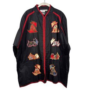 VTG Yak Magic Snap Front Jacket Black Red Sz 1X Sequin Beaded Embroidered Dogs